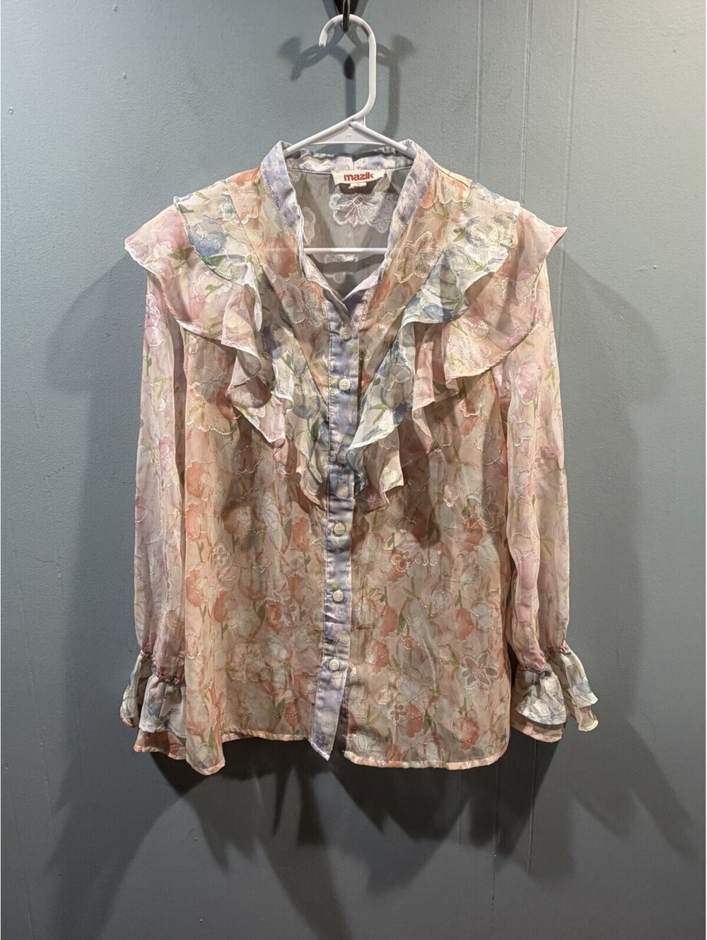 Womens Mazik Long Sleeves Floral Blouse Buttons Up Size Small Multicolor